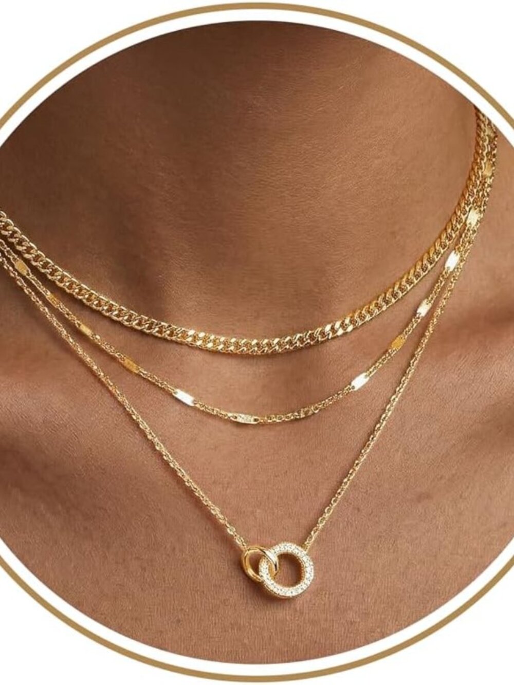 Layered Gold Necklaces for Women, 14K Gold Sterling Silver Plated Dainty Pendant